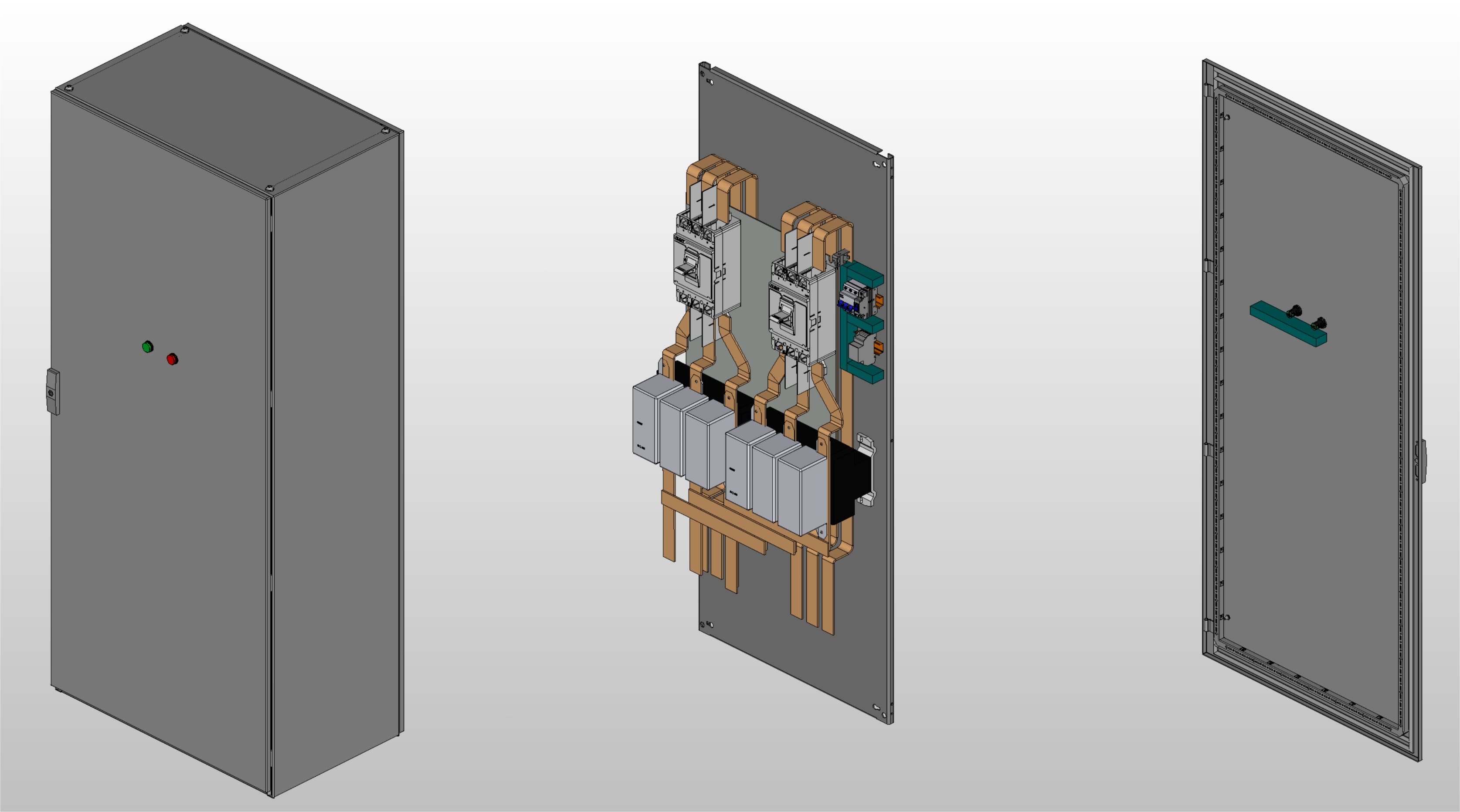 3D вид шкафа АВР на 800А, на контакторах CHINT с 2 вводами