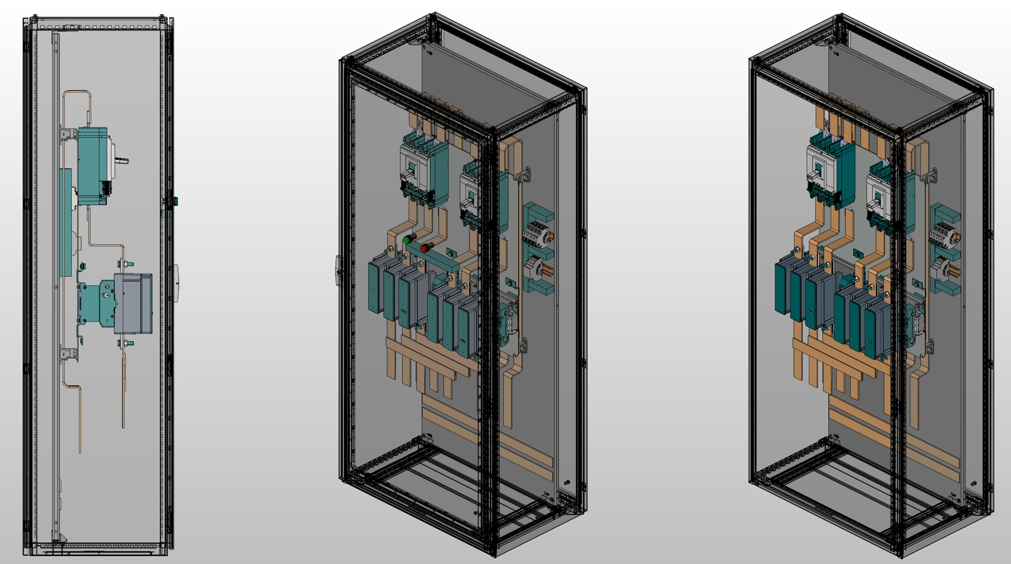 3D вид шкафа АВР на 800А, на контакторах Dekraft с 2 вводами