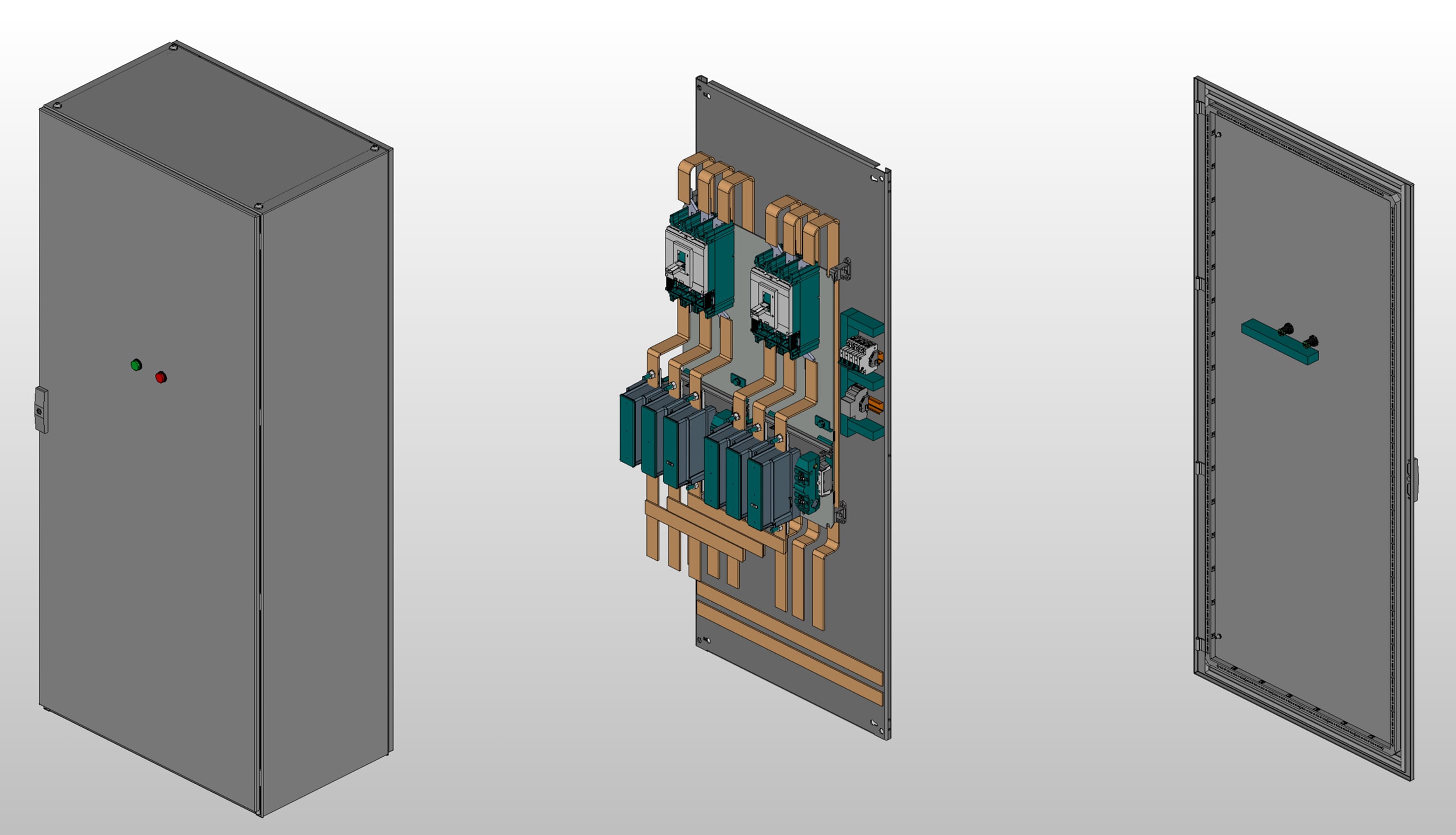 3D вид шкафа АВР на 800А, на контакторах Dekraft с 2 вводами