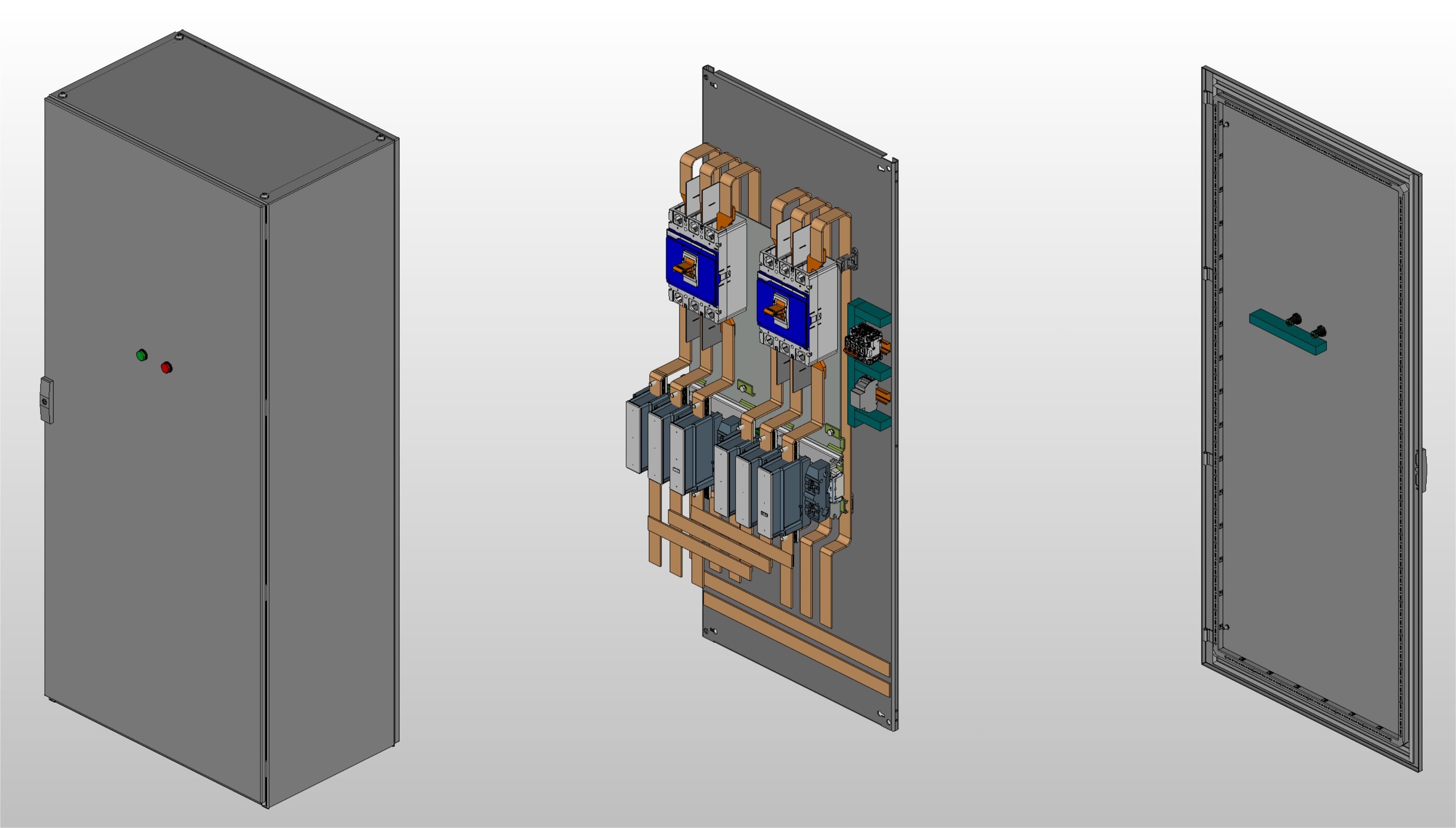 3D вид шкафа АВР на 800А, на контакторах GEYA с 2 вводами