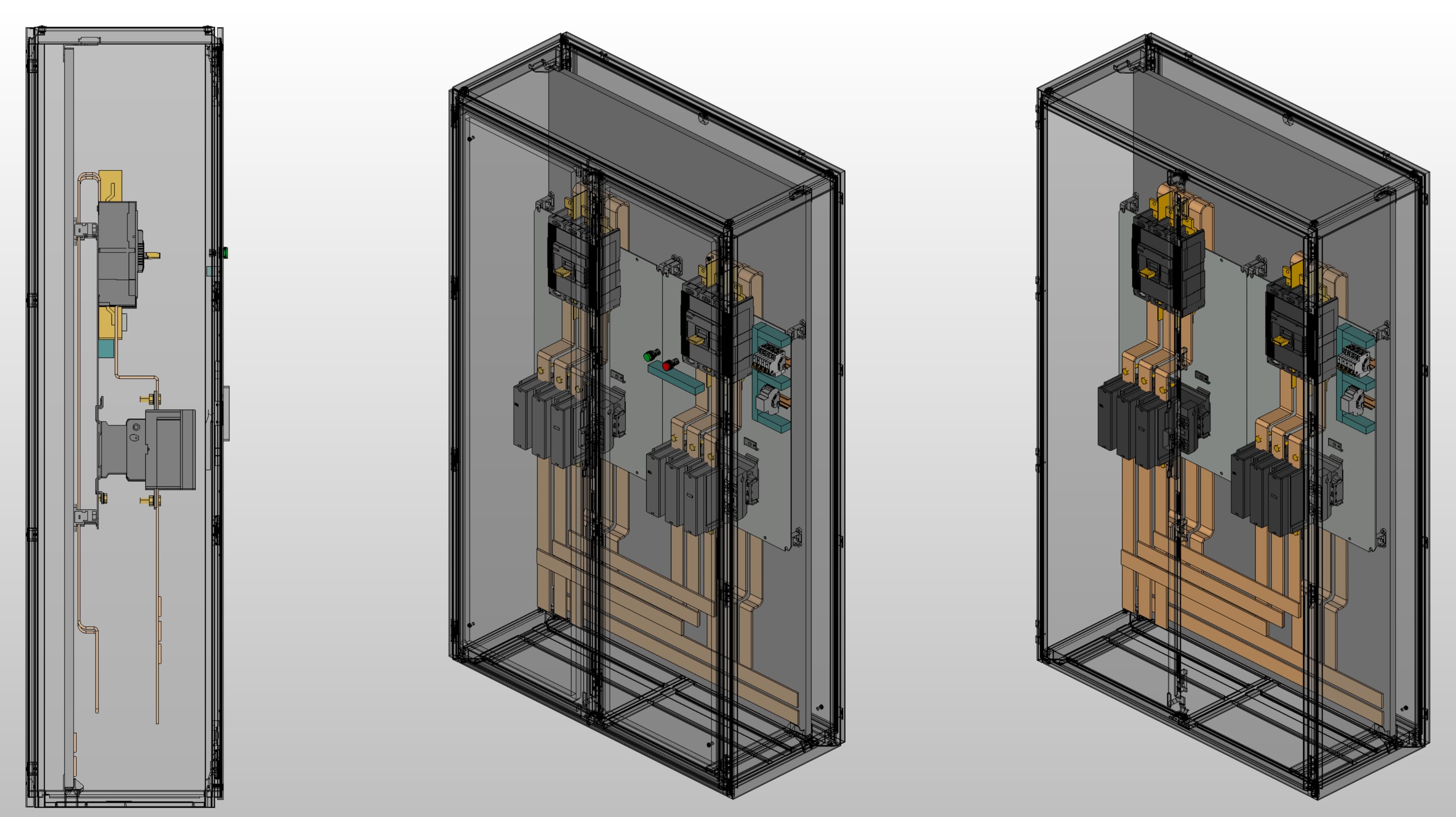 3D вид шкафа АВР на 800А, на контакторах IEK с 2 вводами