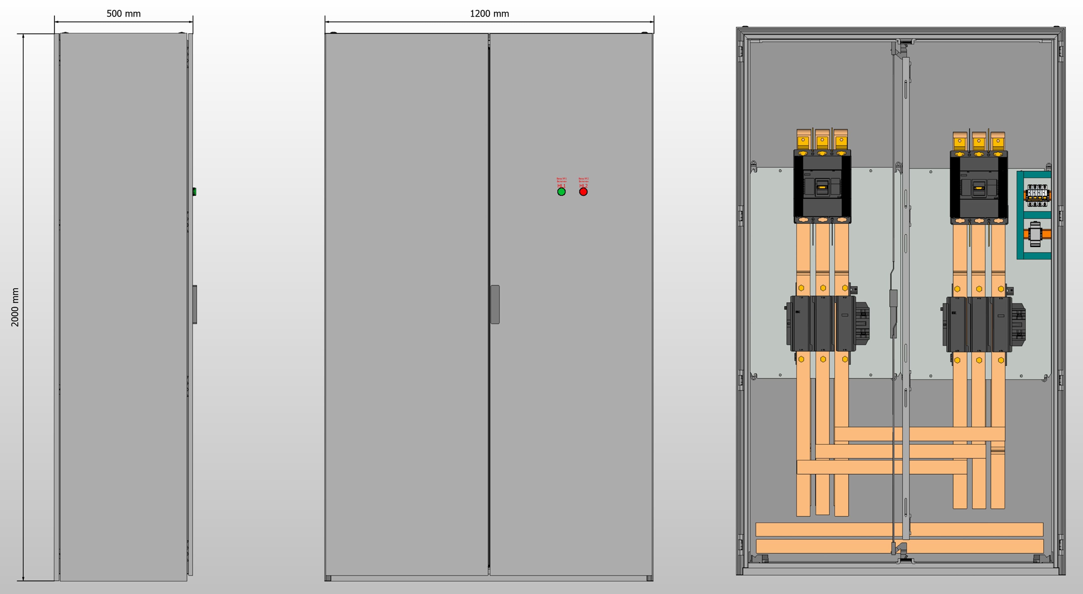 Габариты шкафа АВР на 800А, на контакторах IEK с 2 вводами
