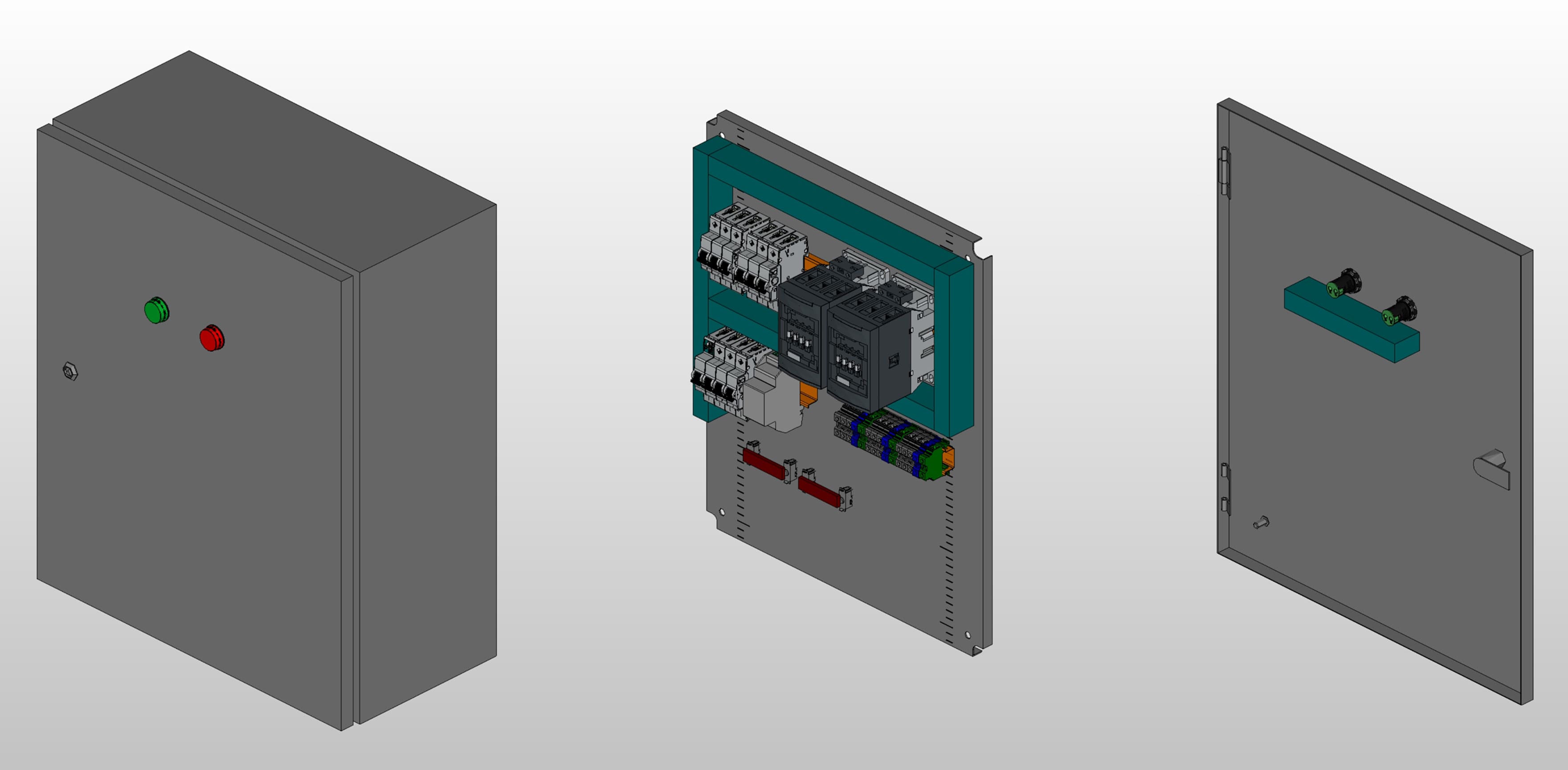 3D вид шкафа АВР на 80А, на контакторах ABB с 2 вводами