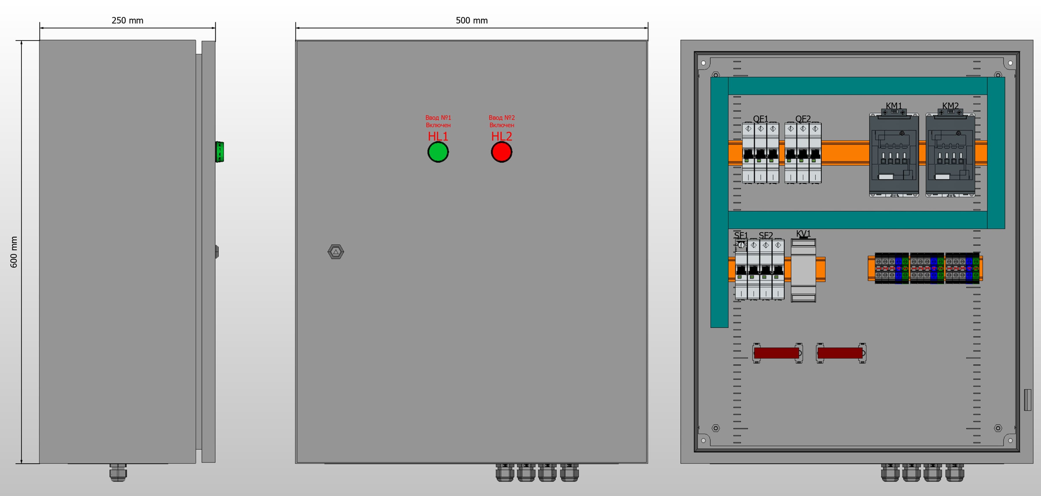Габариты шкафа АВР на 80А, на контакторах ABB с 2 вводами