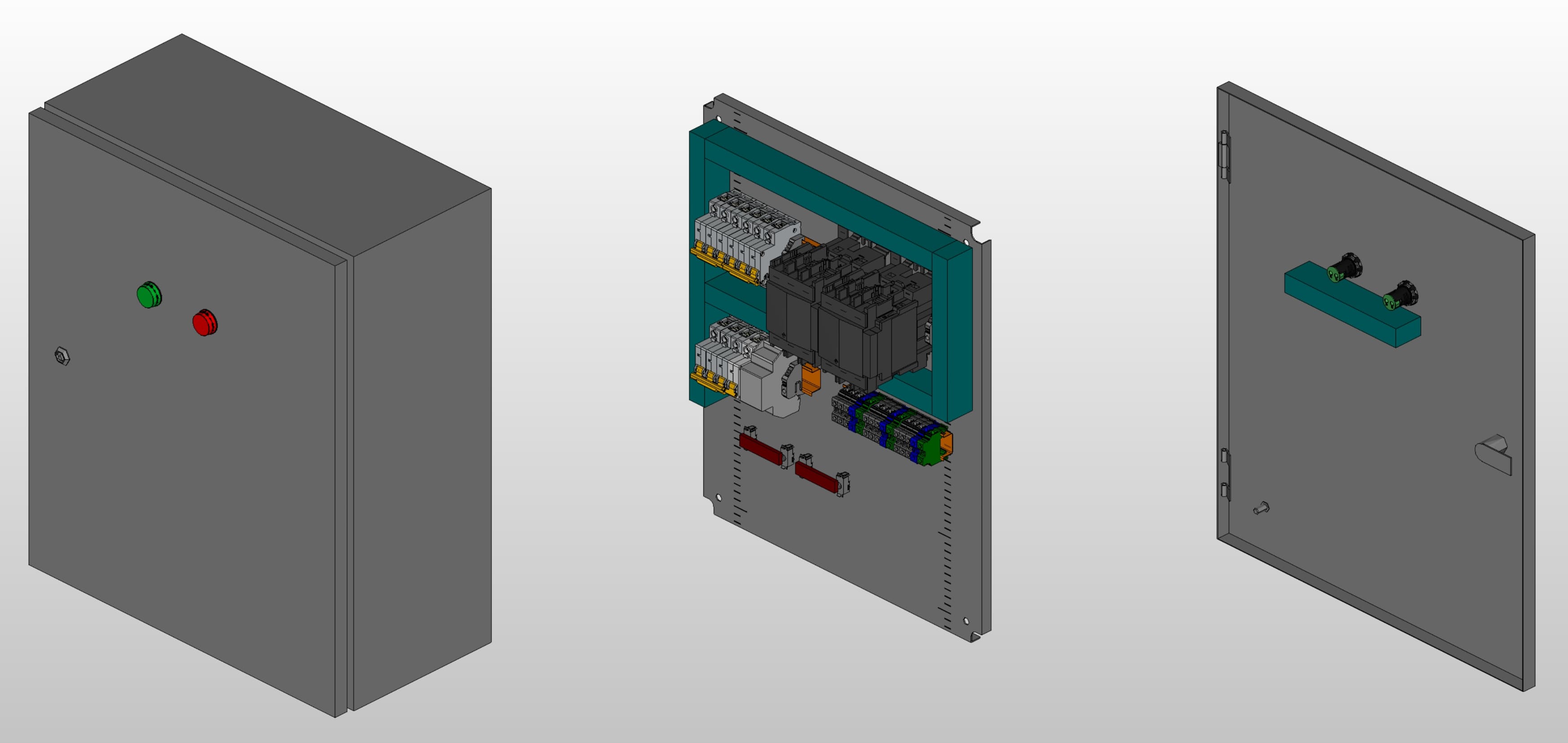 3D вид шкафа АВР на 80А, на контакторах IEK с 2 вводами