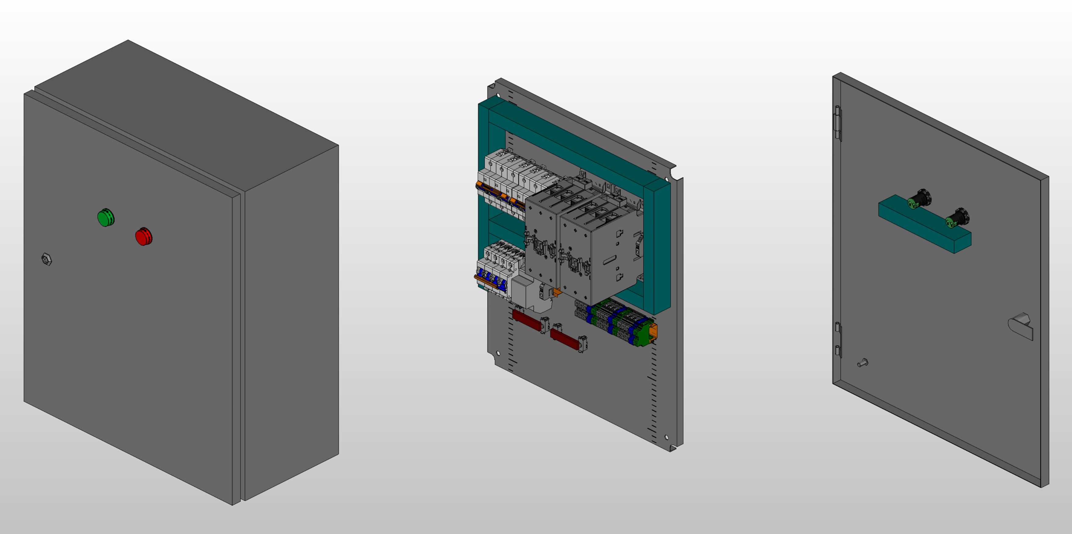 3D вид шкафа АВР на 80А, на контакторах КЭАЗ с 2 вводами