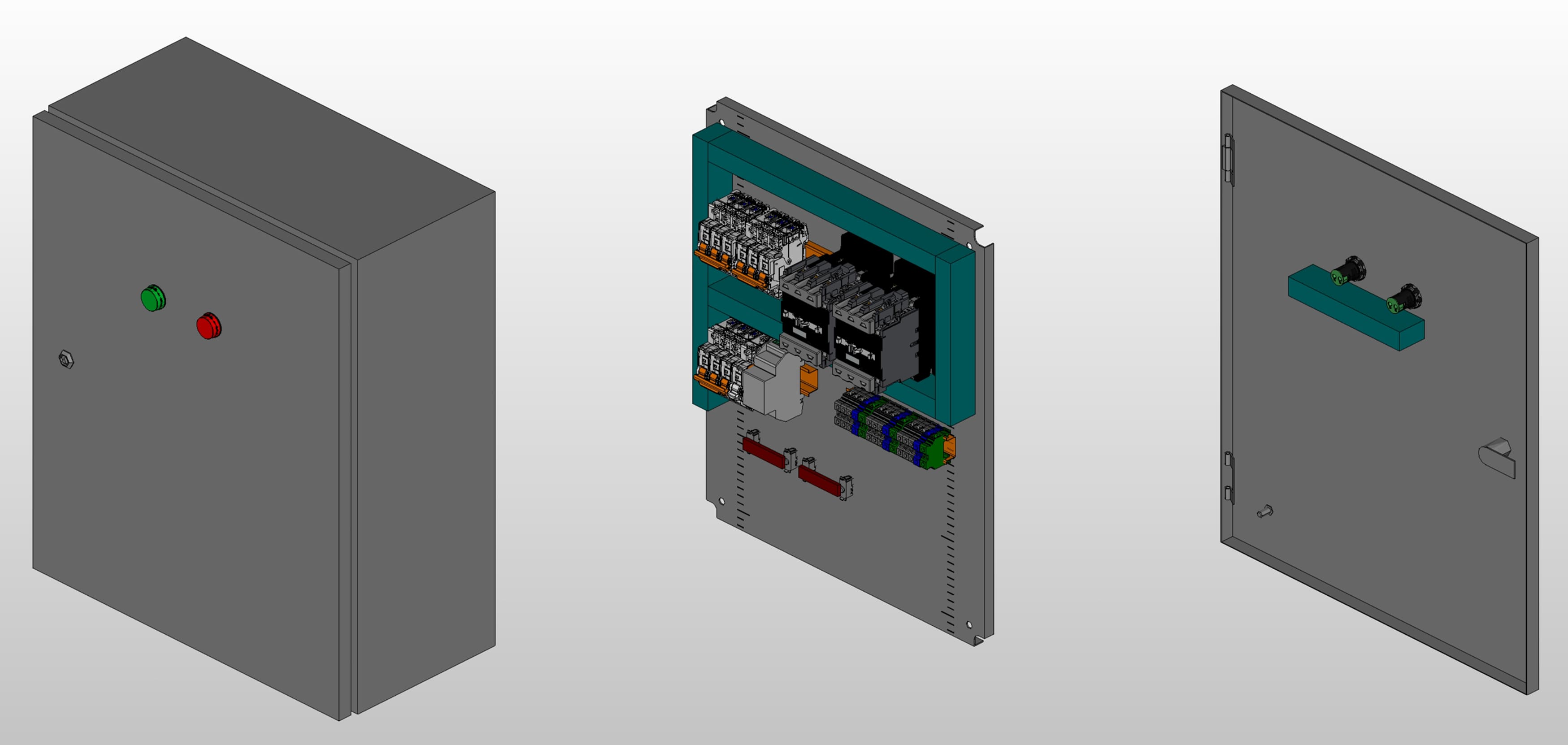 3D вид шкафа АВР на 80А, на контакторах LS с 2 вводами