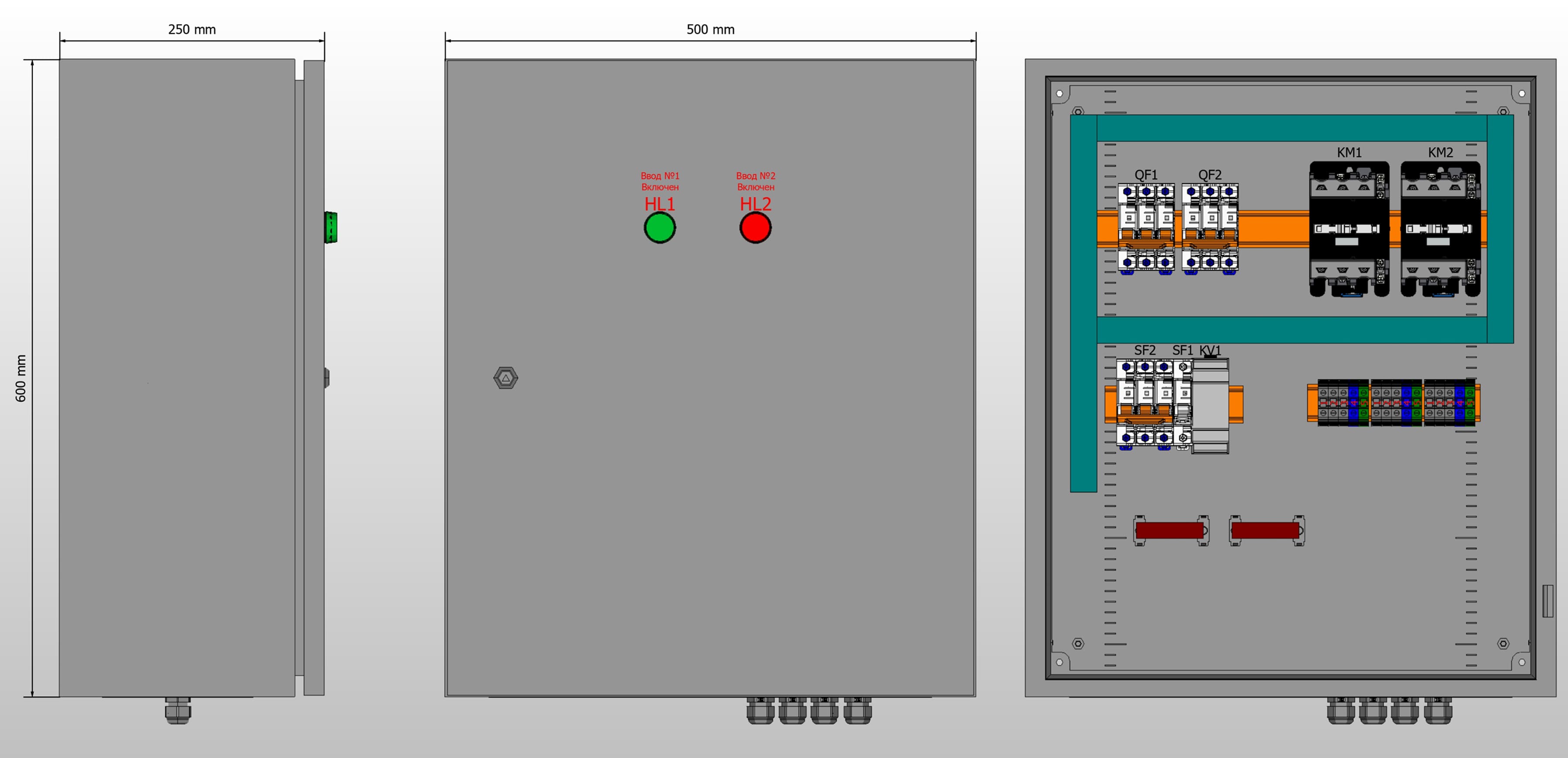 Габариты шкафа АВР на 80А, на контакторах LS с 2 вводами